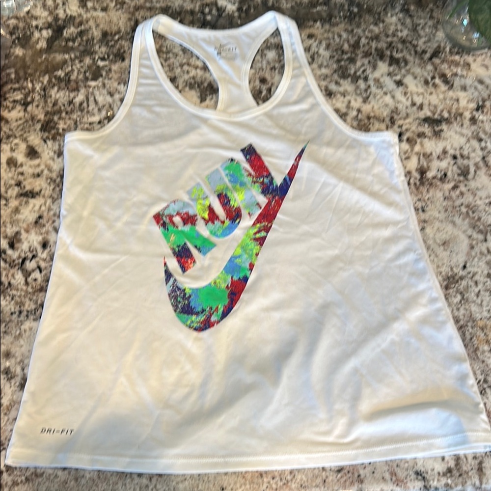 Women’s Nike White Tank with Vibrant Logo